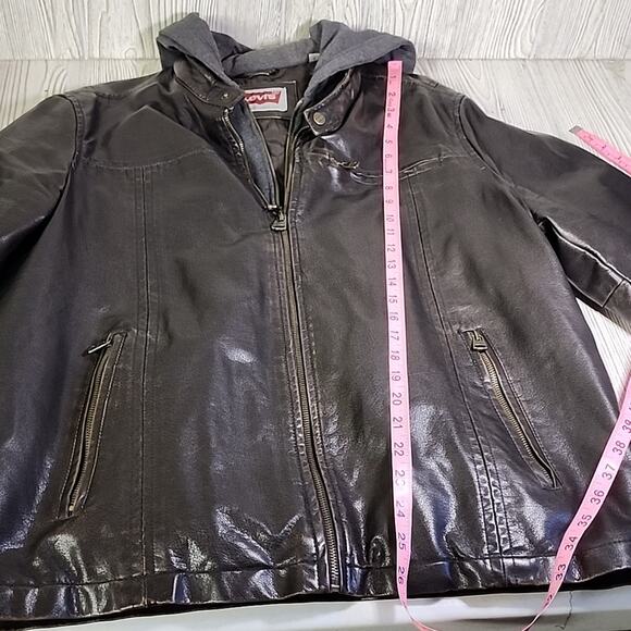 Levi's Mens Faux Leather Hooded Racer Jacket Size Large - Picture 9 of 14
